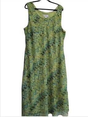 Vintage Y2K Womens Dress Plus Size 26 W Sleeveless Green Chevron Patterned